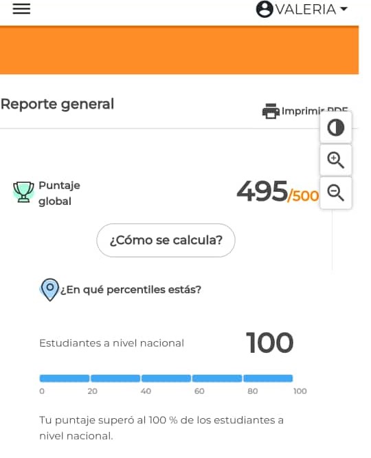 Puntaje ICFES Valeria Grupo500
